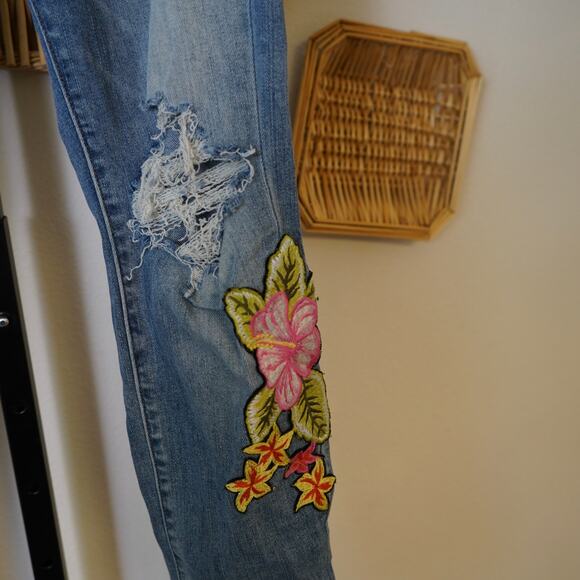 Amiri Distressed Flower Patch Denim Jeans Blue Womens Size 32 - Picture 10 of 11